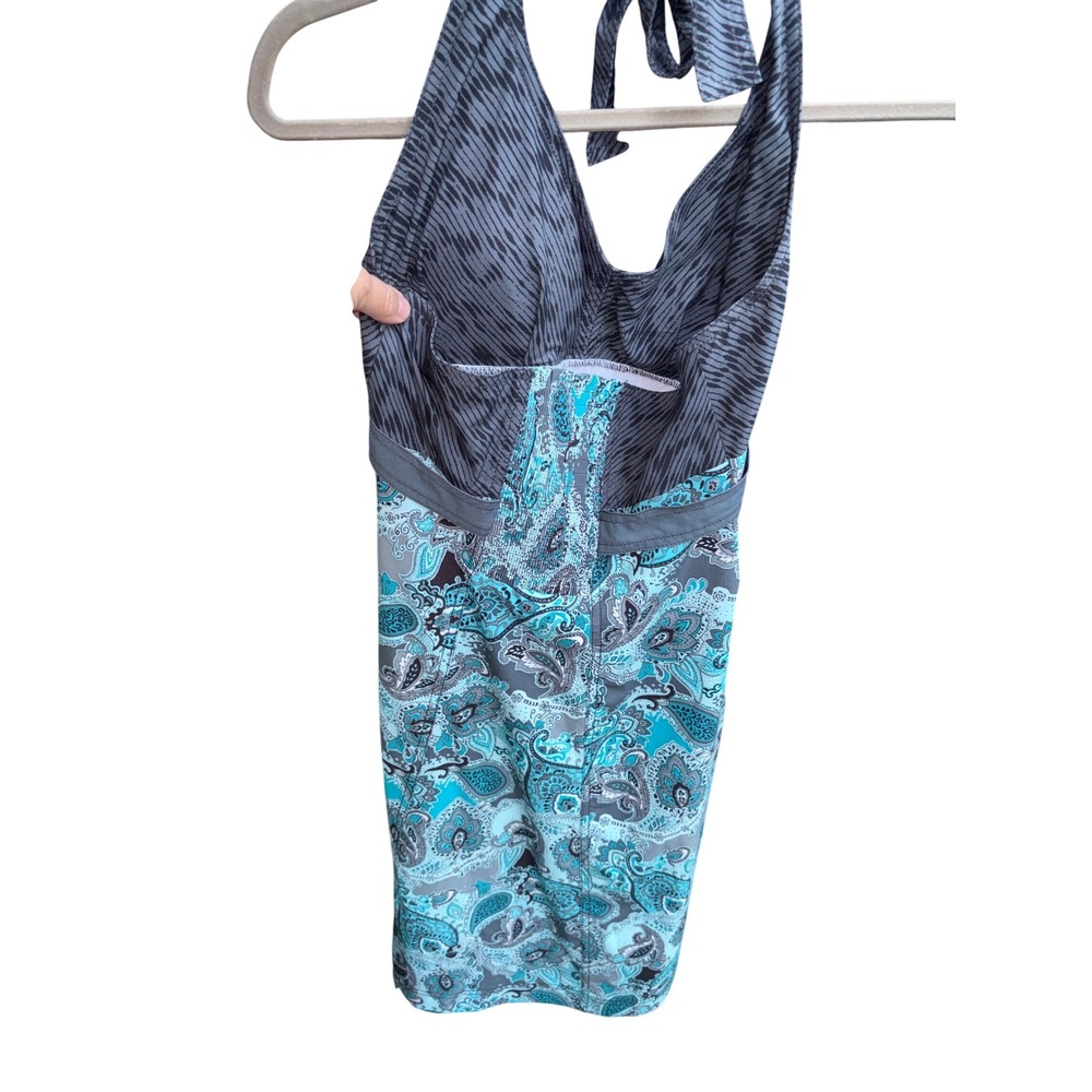 Athleta Pack Everywhere Halter Dress Mixed Paisley Teal Grey Summer Boho Size 6 - Picture 4 of 10